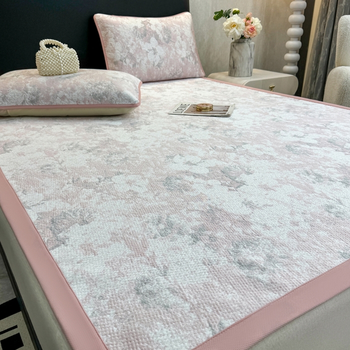 91家纺网 家纺一手货源 找家纺 伊人坊 2026新款A类550克凉感提花值过0.21冰豆豆家用凉席子三件套夏季---凉席款 繁花-粉