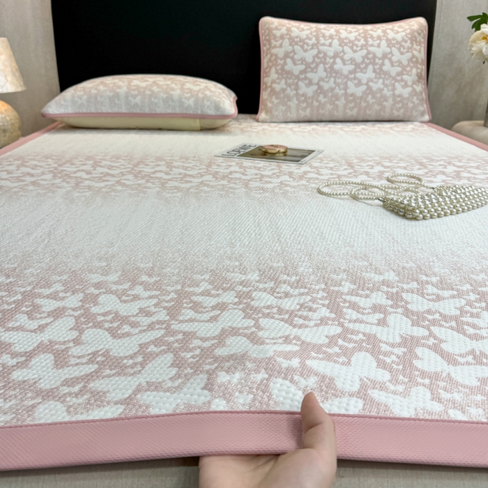 91家纺网 家纺一手货源 找家纺 伊人坊 2026新款A类550克凉感提花值过0.21冰豆豆家用凉席子三件套夏季---凉席款 花蝴蝶-粉