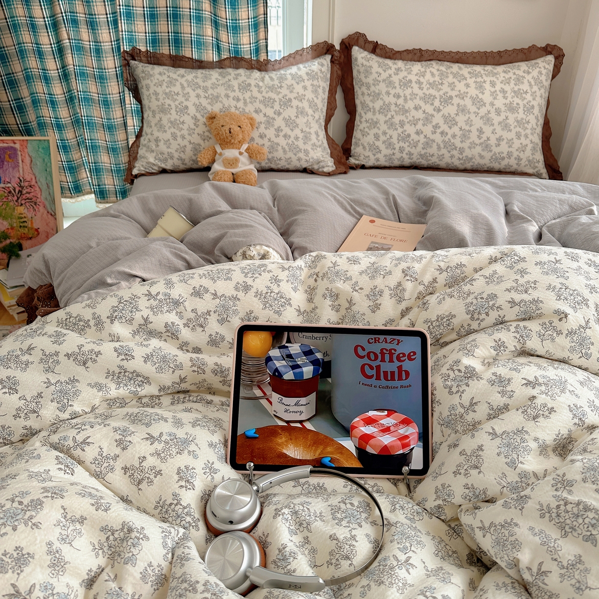 91家纺网 家纺一手货源 找家纺 仟网汇 2026新款彩色花边皱皱纱四件套 阑珊