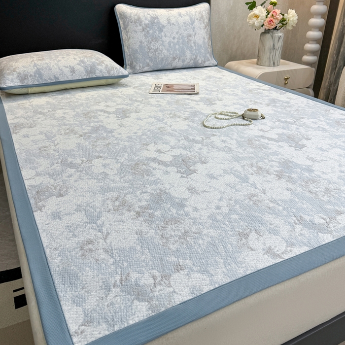 91家纺网 家纺一手货源 找家纺 伊人坊 2026新款A类550克凉感提花值过0.21冰豆豆家用凉席子三件套夏季---凉席款 繁花-蓝