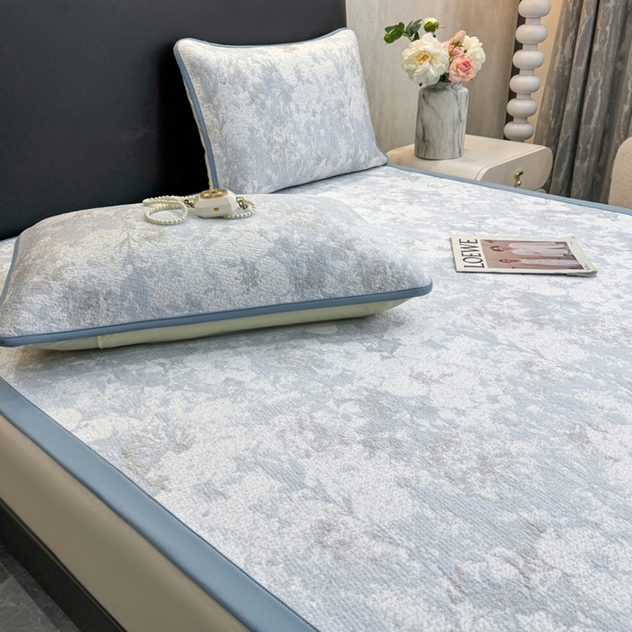 91家纺网 家纺一手货源 找家纺 伊人坊 2026新款A类550克凉感提花值过0.21冰豆豆家用凉席子三件套夏季---凉席款 繁花-蓝