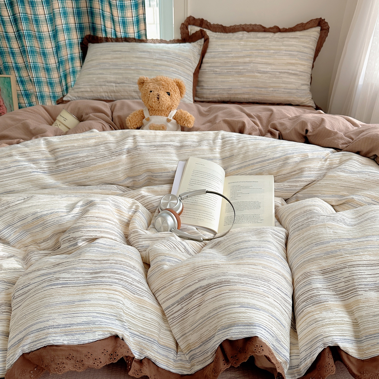 91家纺网 家纺一手货源 找家纺 仟网汇 2026新款彩色花边皱皱纱四件套 罗卡