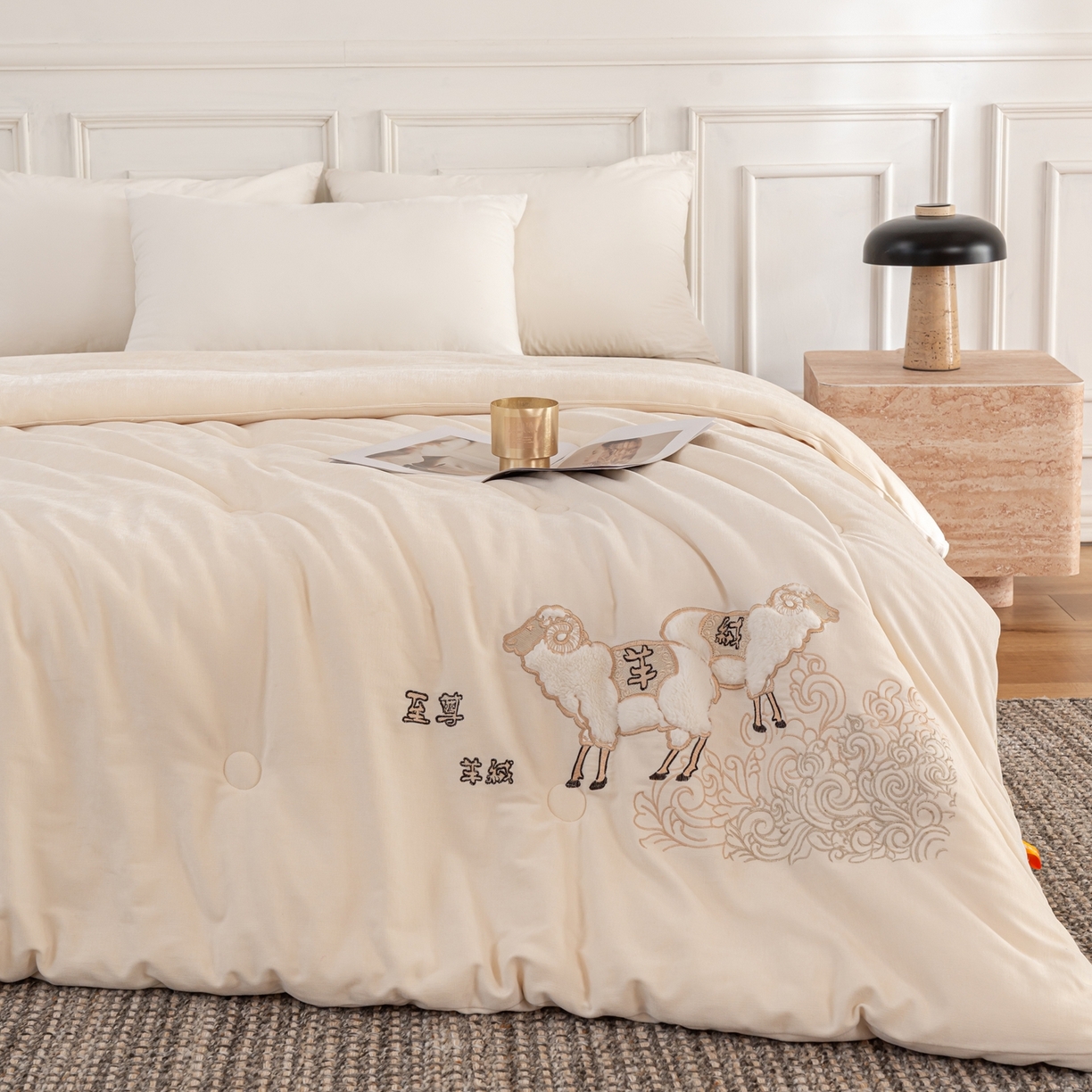 91家纺网 家纺一手货源 找家纺 丽卡家纺 2023新款水洗天丝刺绣夏被四件套-梦露梦露-粉玉色