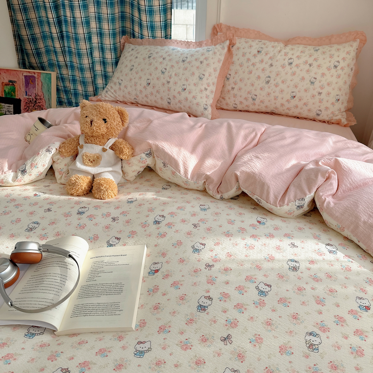 91家纺网 家纺一手货源 找家纺 仟网汇 2026新款彩色花边皱皱纱四件套 奶芙喵