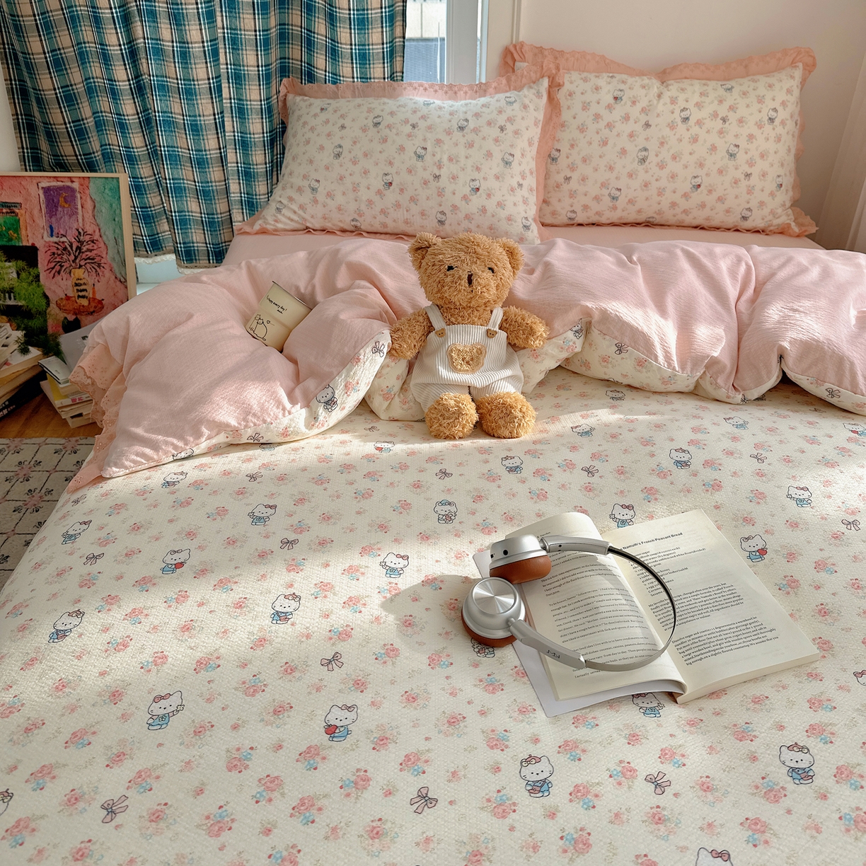 91家纺网 家纺一手货源 找家纺 仟网汇 2026新款彩色花边皱皱纱四件套 奶芙喵