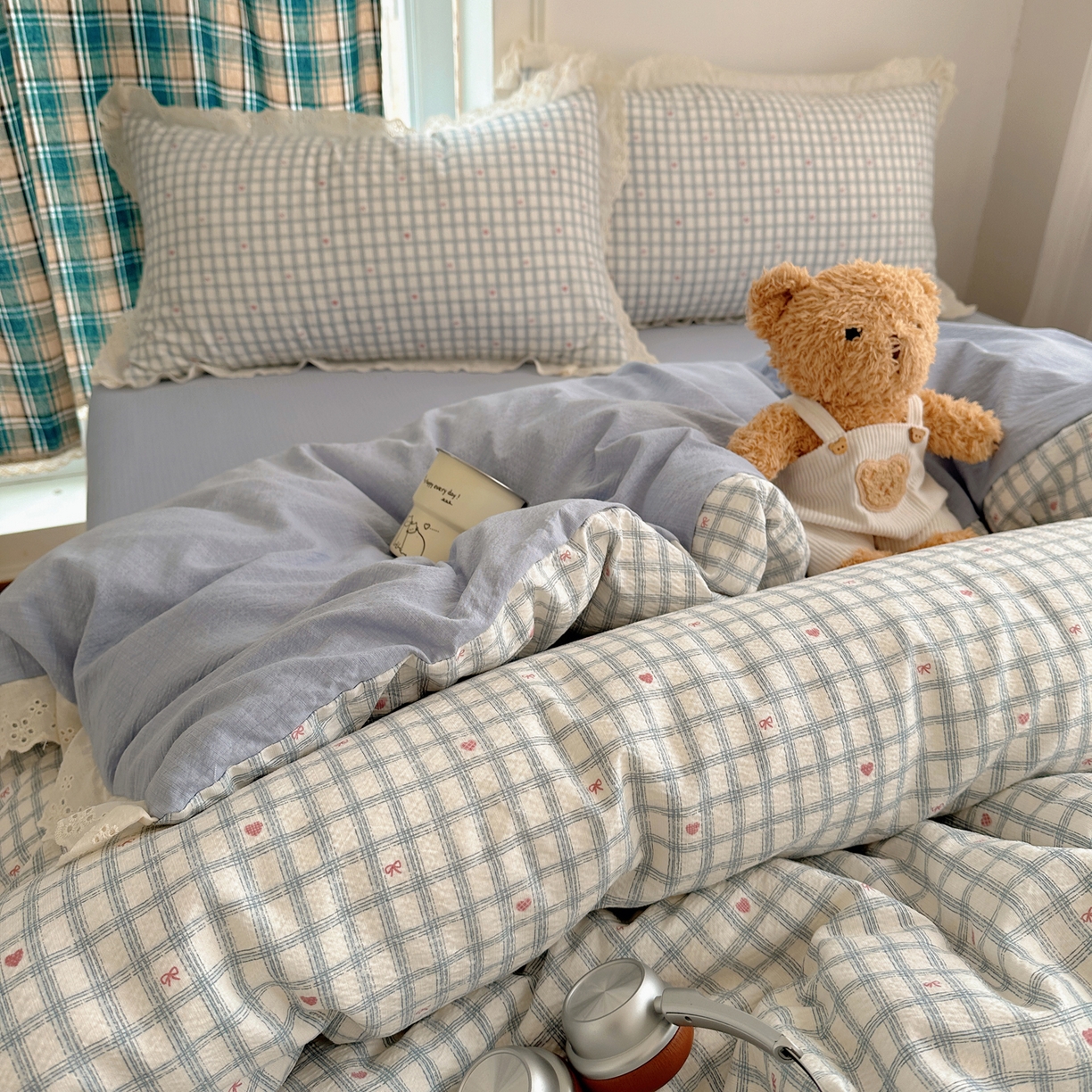 91家纺网 家纺一手货源 找家纺 仟网汇 2026新款彩色花边皱皱纱四件套 甜心格格