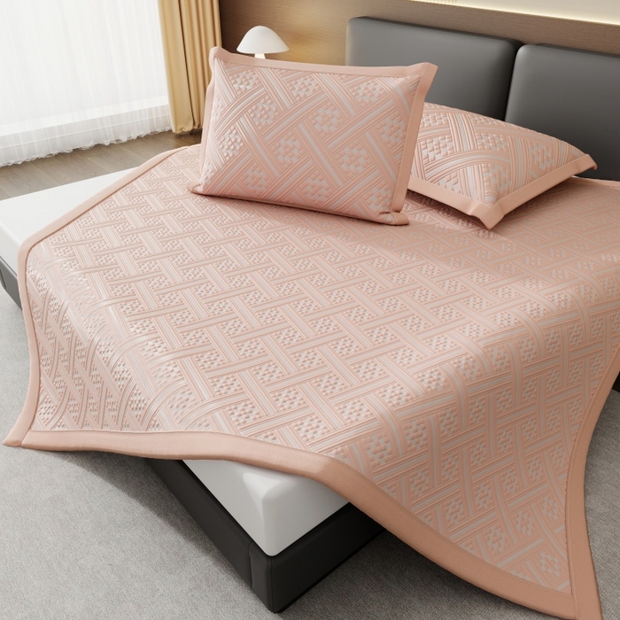 91家纺网 家纺一手货源 找家纺 宜派家纺 2026新款PE凉感冰丝席三件套-床笠款 织序 -粉