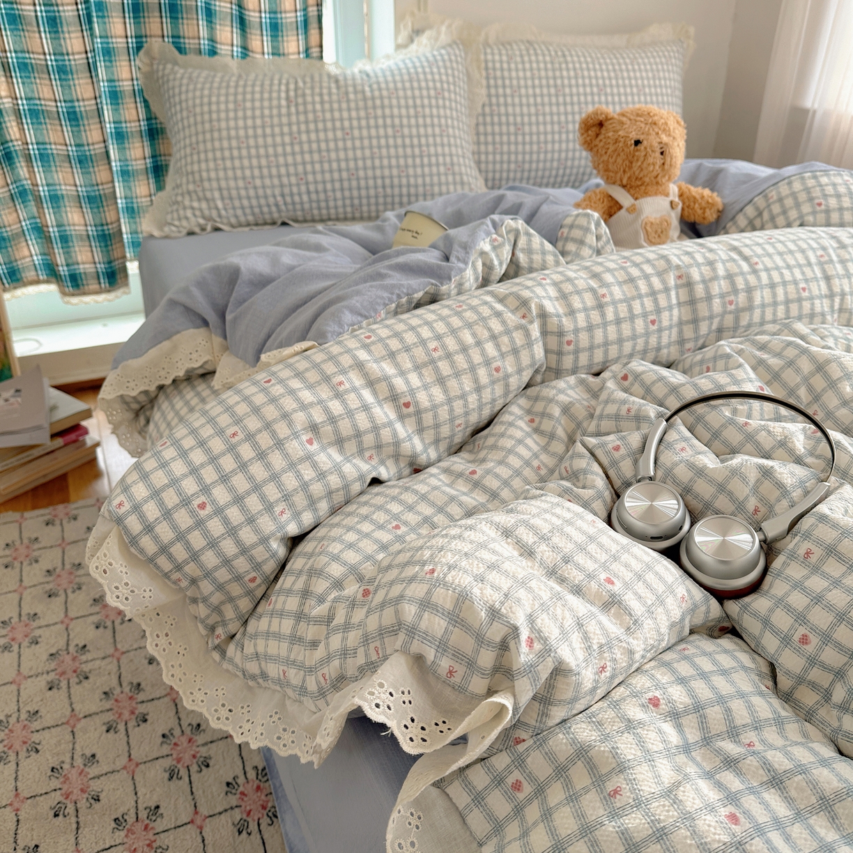 91家纺网 家纺一手货源 找家纺 仟网汇 2026新款彩色花边皱皱纱四件套 甜心格格