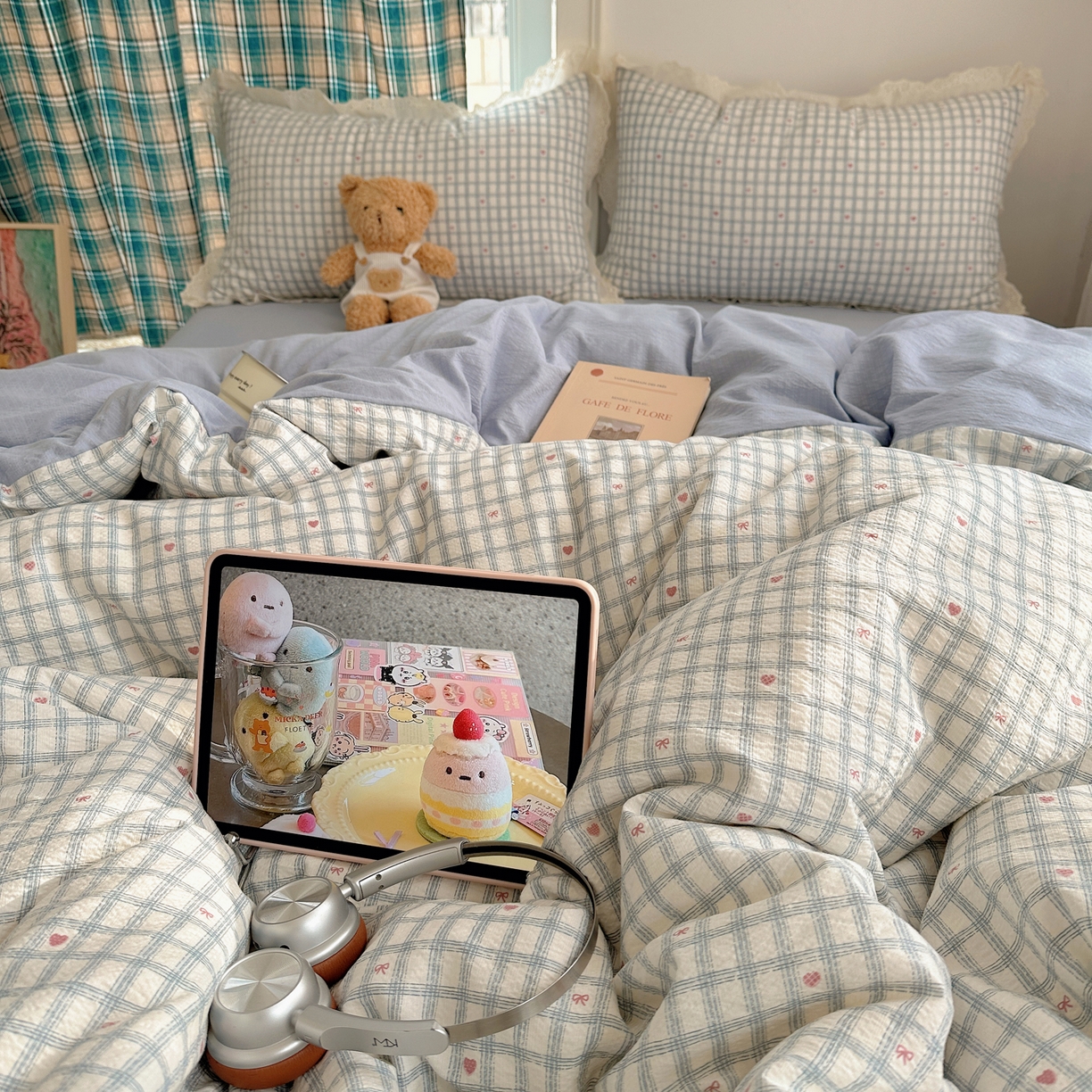 91家纺网 家纺一手货源 找家纺 仟网汇 2026新款彩色花边皱皱纱四件套 甜心格格