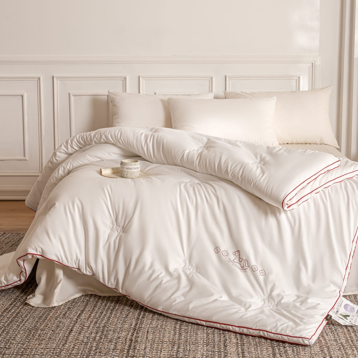 91家纺网 家纺一手货源 找家纺 丽卡家纺 2023新款水洗天丝刺绣夏被四件套-梦露梦露-粉玉色