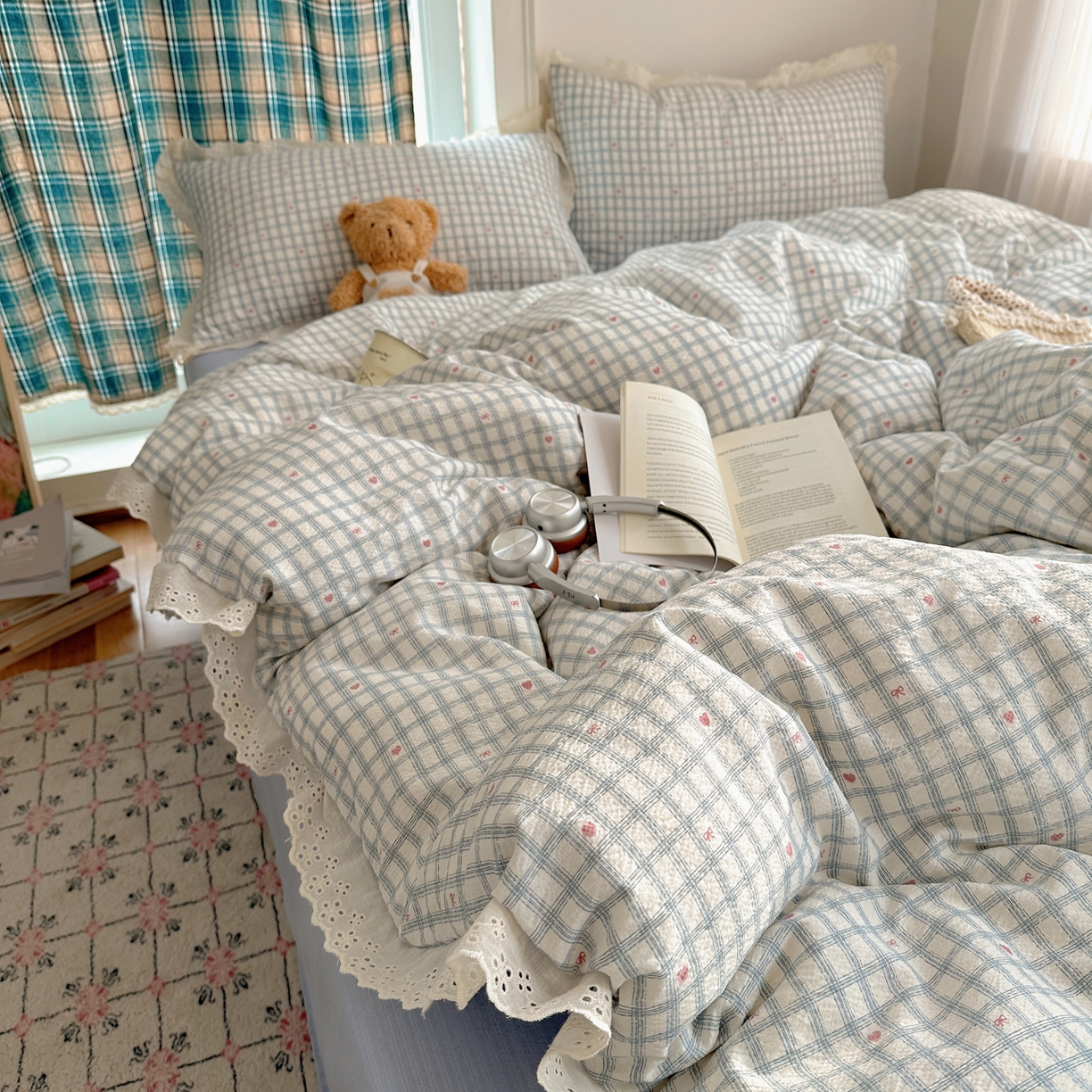 91家纺网 家纺一手货源 找家纺 仟网汇 2026新款彩色花边皱皱纱四件套 甜心格格