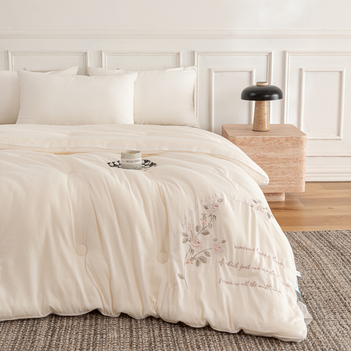 91家纺网 家纺一手货源 找家纺 丽卡家纺 2023新款水洗天丝刺绣夏被四件套-梦露梦露-粉玉色