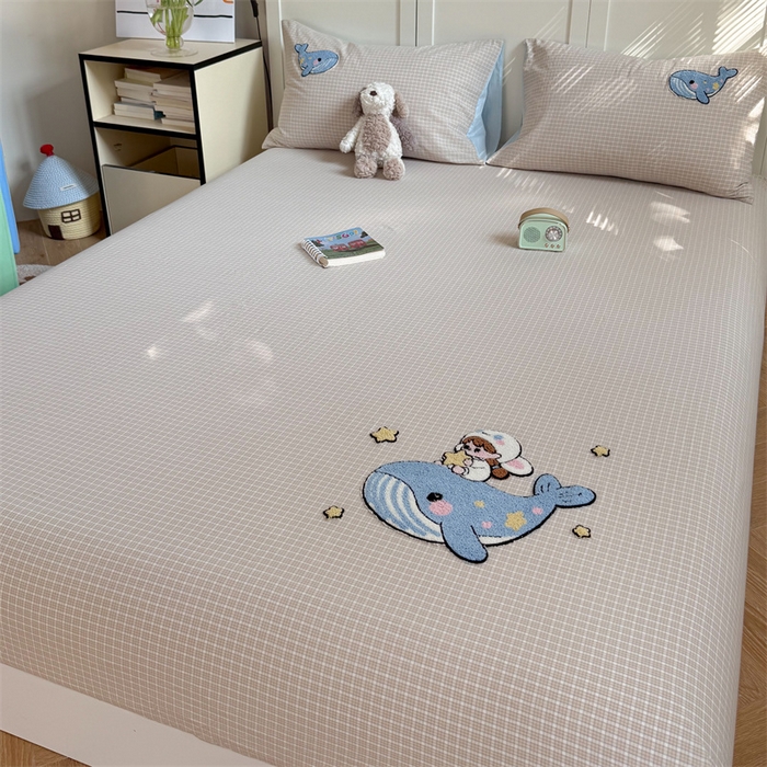 91家纺网 家纺一手货源 找家纺 暖生活 2026新款全棉水洗棉毛巾绣夏被春秋被四件套 蓝鲸梦