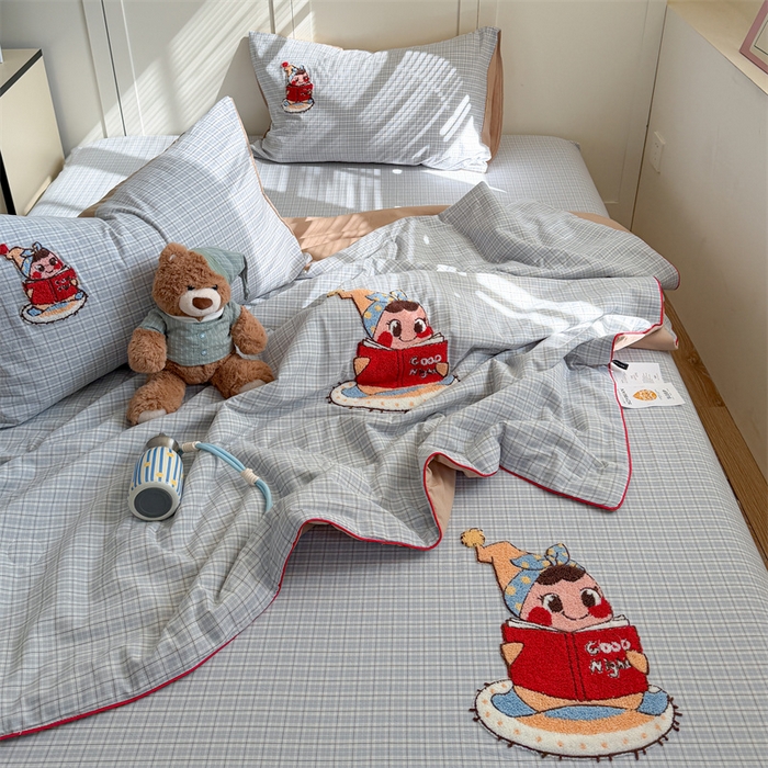 91家纺网 家纺一手货源 找家纺 暖生活 2026新款全棉水洗棉毛巾绣夏被春秋被四件套 阅读星人