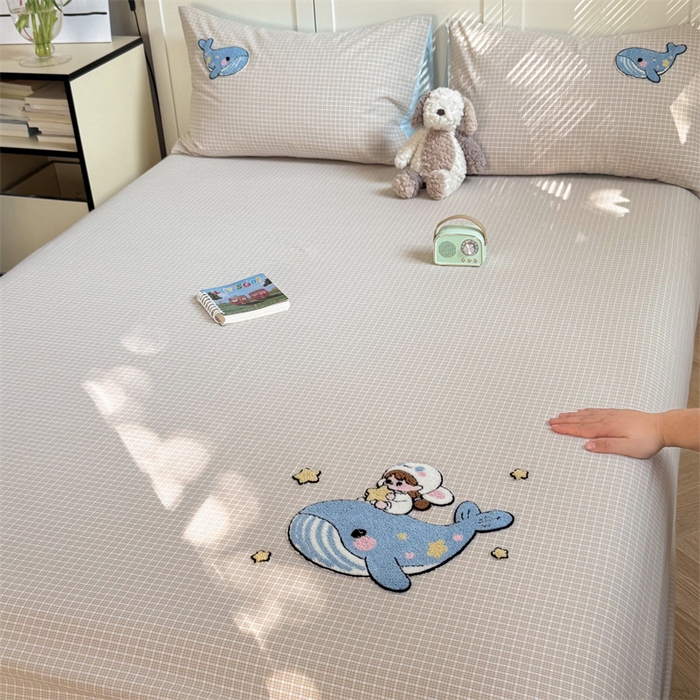 91家纺网 家纺一手货源 找家纺 暖生活 2026新款全棉水洗棉毛巾绣夏被春秋被四件套 蓝鲸梦