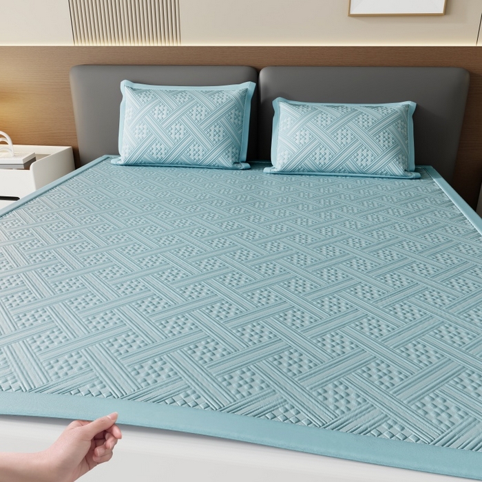 91家纺网 家纺一手货源 找家纺 宜派家纺 2026新款PE凉感冰丝席三件套-床笠款 织序 -蓝