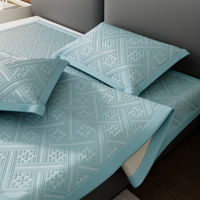 91家纺网 家纺一手货源 找家纺 宜派家纺 2026新款PE凉感冰丝席三件套-床笠款 织序 -蓝