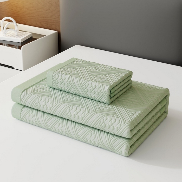 91家纺网 家纺一手货源 找家纺 宜派家纺 2026新款PE凉感冰丝席三件套-床笠款 织序 -绿