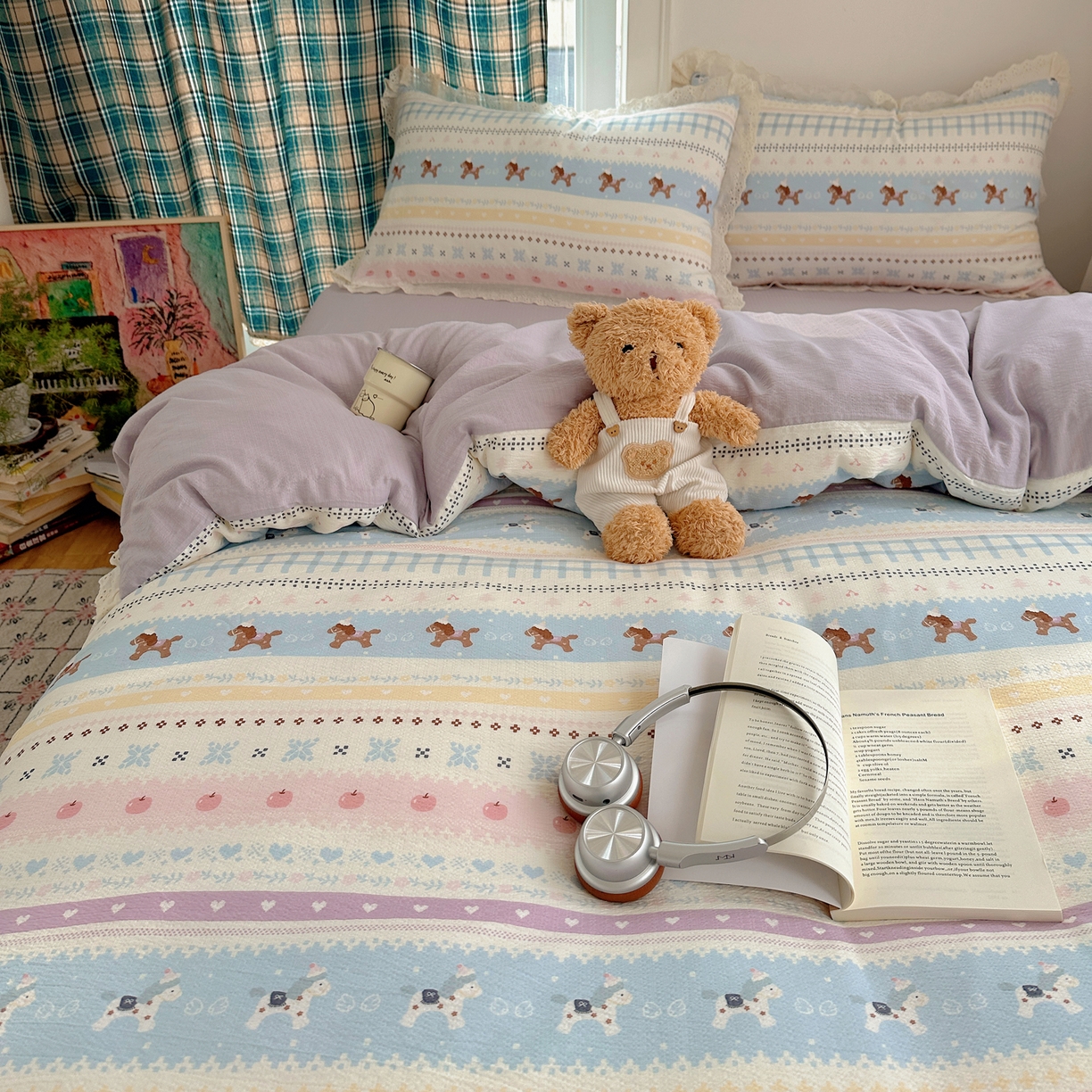 91家纺网 家纺一手货源 找家纺 仟网汇 2026新款彩色花边皱皱纱四件套 小马驹