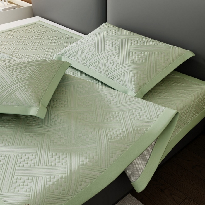 91家纺网 家纺一手货源 找家纺 宜派家纺 2026新款PE凉感冰丝席三件套-床笠款 织序 -绿