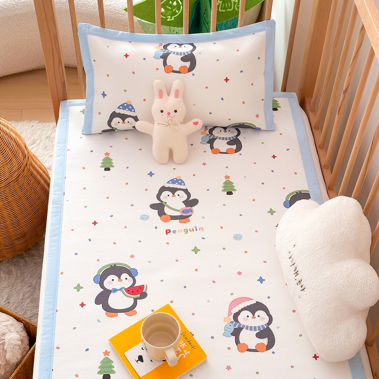 91家纺网 家纺一手货源 找家纺 嗨生活 2026新款冰丝枕套儿童枕套幼儿园单枕套枕套单件 波点企鹅