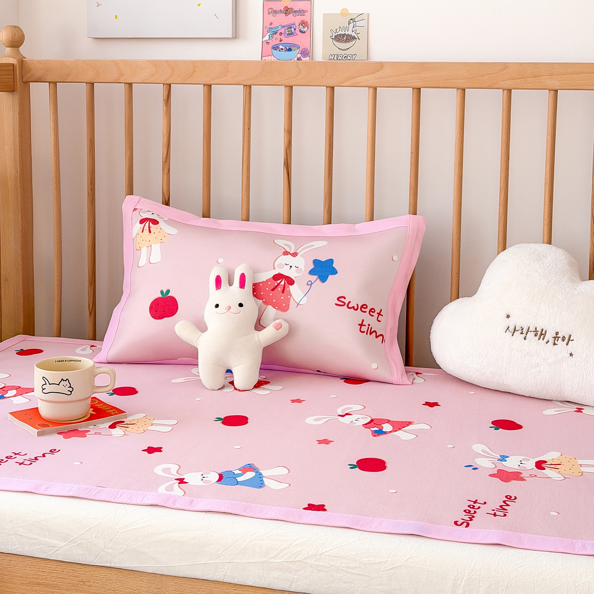 91家纺网 家纺一手货源 找家纺 嗨生活 2026新款冰丝枕套儿童枕套幼儿园单枕套枕套单件 粉红小兔