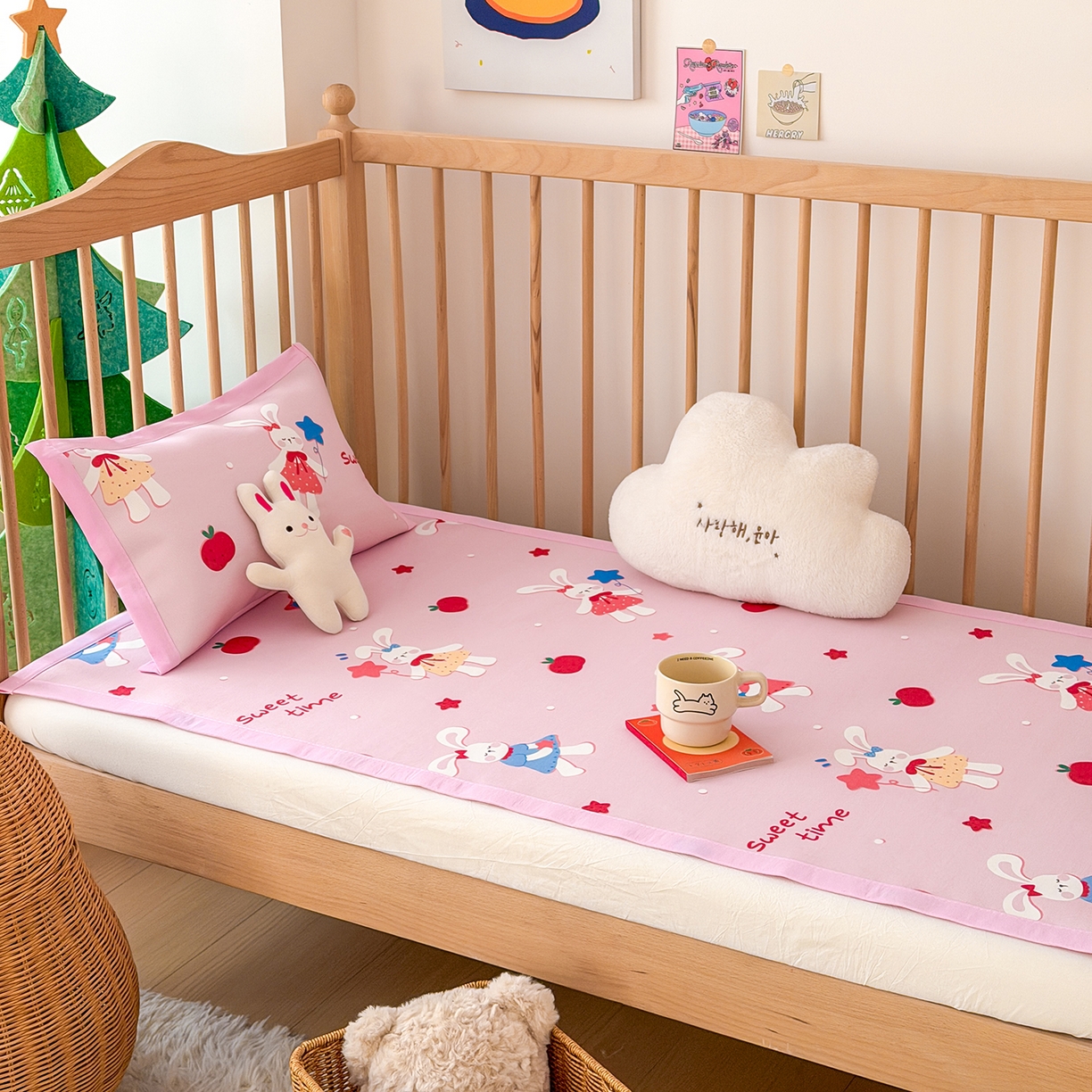 91家纺网 家纺一手货源 找家纺 嗨生活 2026新款冰丝枕套儿童枕套幼儿园单枕套枕套单件 粉红小兔