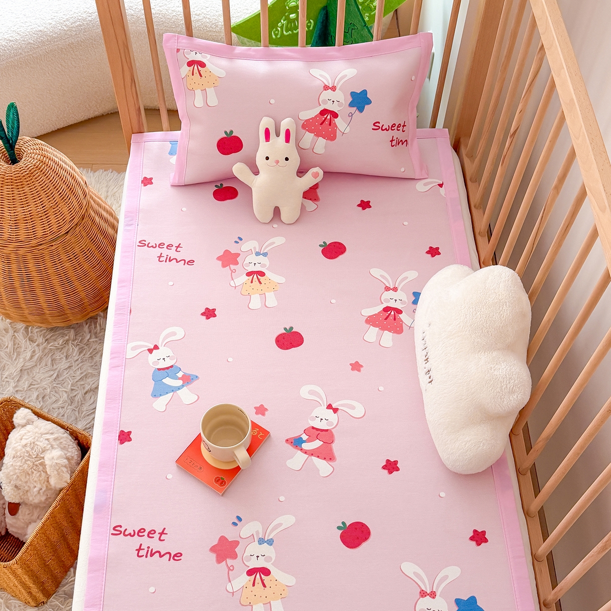 91家纺网 家纺一手货源 找家纺 嗨生活 2026新款冰丝枕套儿童枕套幼儿园单枕套枕套单件 粉红小兔