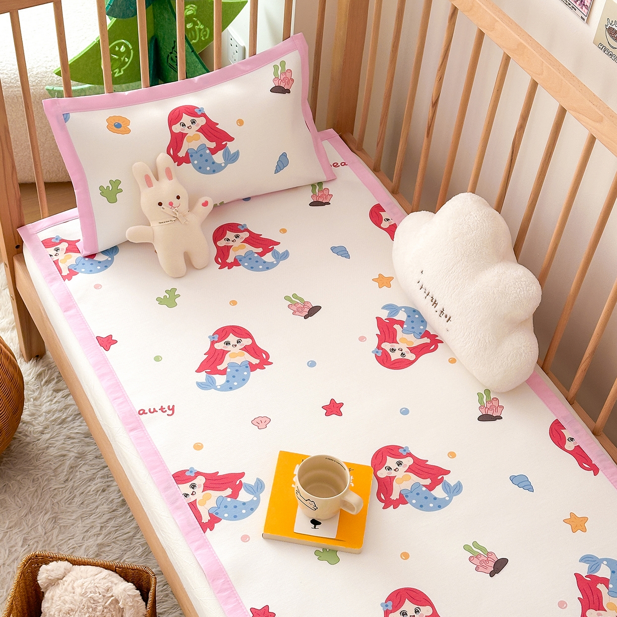 91家纺网 家纺一手货源 找家纺 嗨生活 2026新款冰丝枕套儿童枕套幼儿园单枕套枕套单件 可爱美人鱼