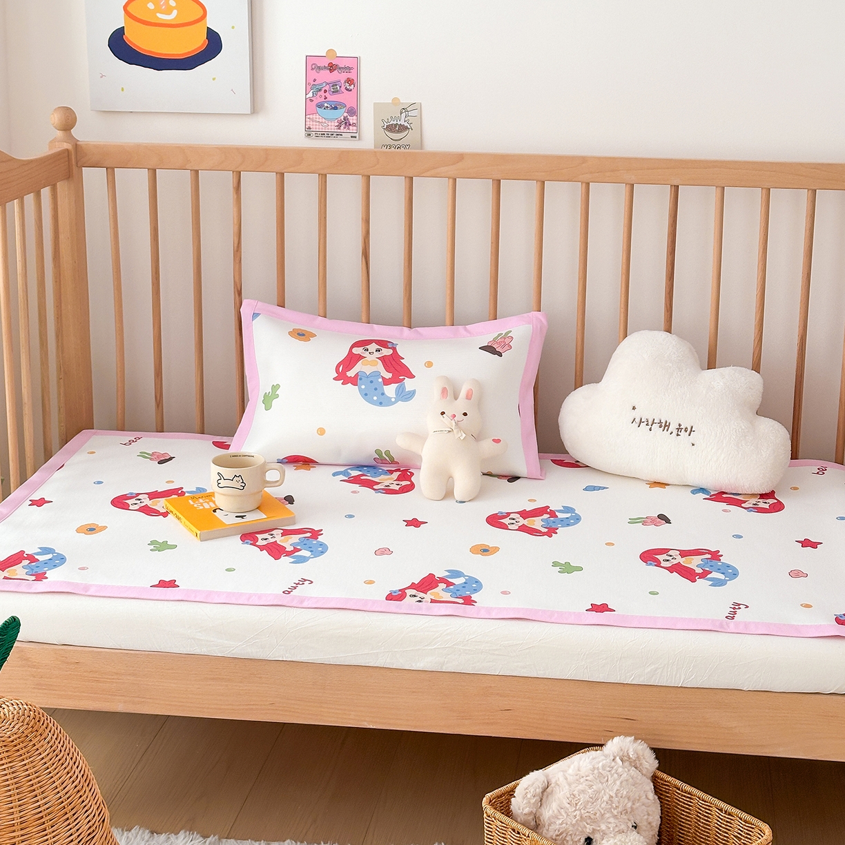 91家纺网 家纺一手货源 找家纺 嗨生活 2026新款冰丝枕套儿童枕套幼儿园单枕套枕套单件 可爱美人鱼