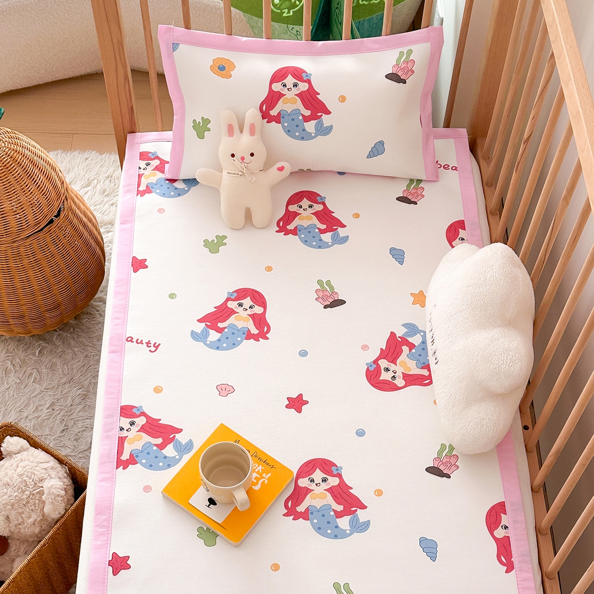 91家纺网 家纺一手货源 找家纺 嗨生活 2026新款冰丝枕套儿童枕套幼儿园单枕套枕套单件 可爱美人鱼