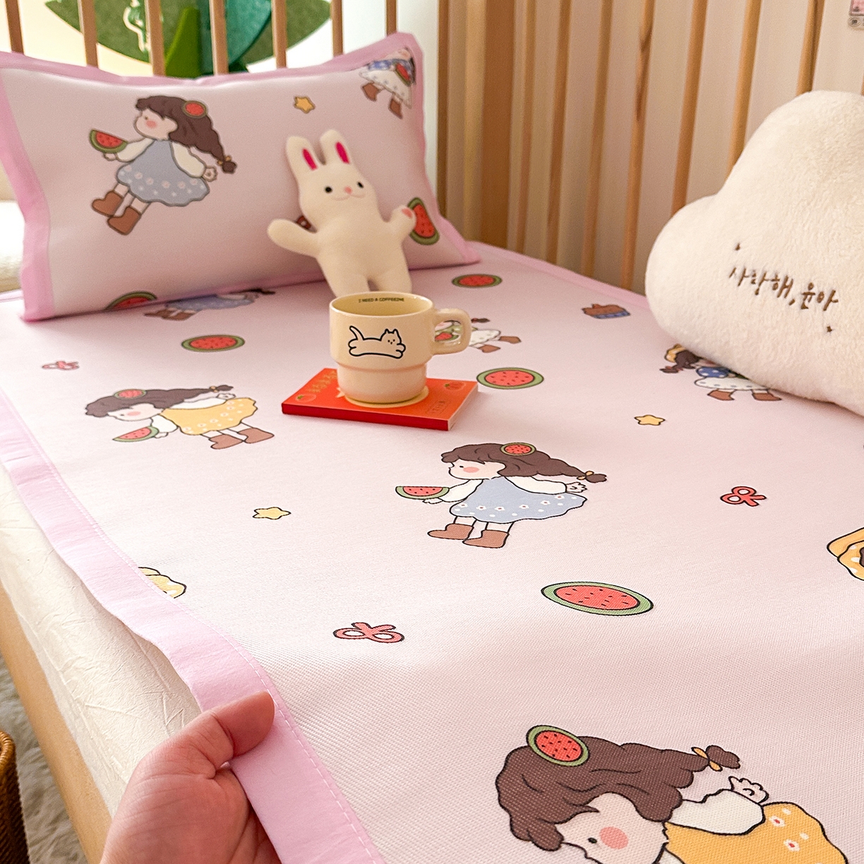 91家纺网 家纺一手货源 找家纺 嗨生活 2026新款冰丝枕套儿童枕套幼儿园单枕套枕套单件 西瓜女孩