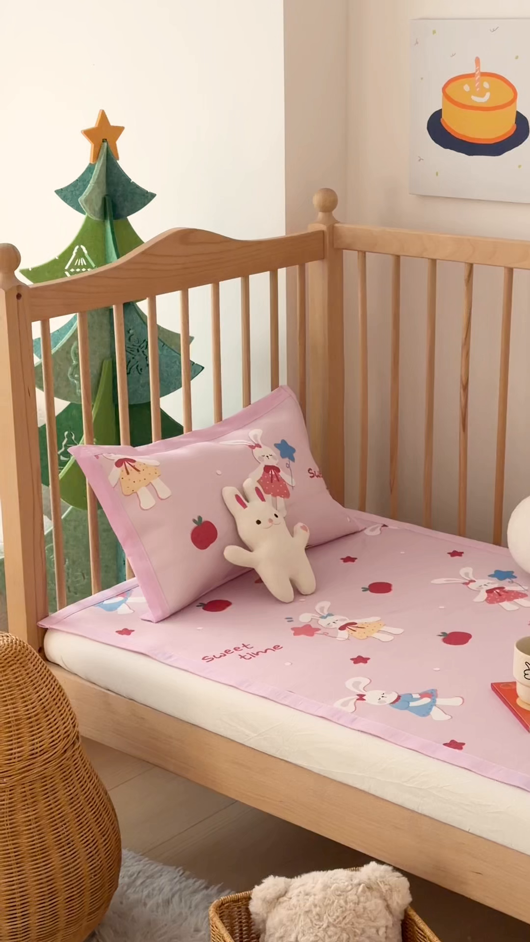 91家纺网 家纺一手货源 找家纺 嗨生活 2026新款冰丝枕套儿童枕套幼儿园单枕套枕套单件 粉红小兔