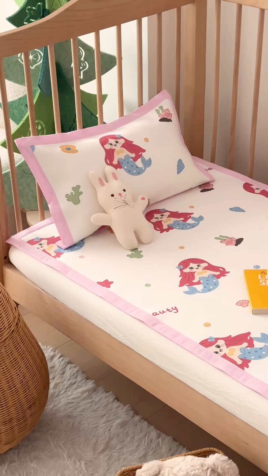 91家纺网 家纺一手货源 找家纺 嗨生活 2026新款冰丝枕套儿童枕套幼儿园单枕套枕套单件 可爱美人鱼