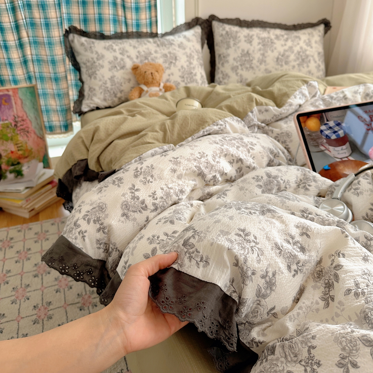 仟网汇 2026新款彩色花边皱皱纱四件套 悠然