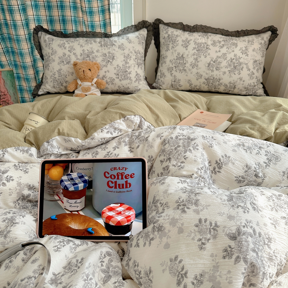 91家纺网 家纺一手货源 找家纺 仟网汇 2026新款彩色花边皱皱纱四件套 悠然