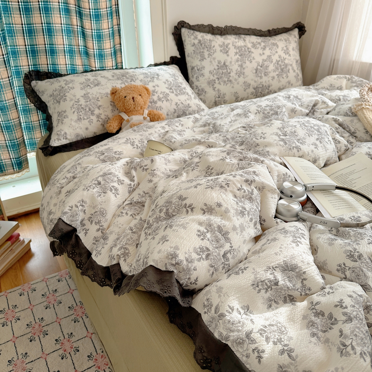 91家纺网 家纺一手货源 找家纺 仟网汇 2026新款彩色花边皱皱纱四件套 悠然