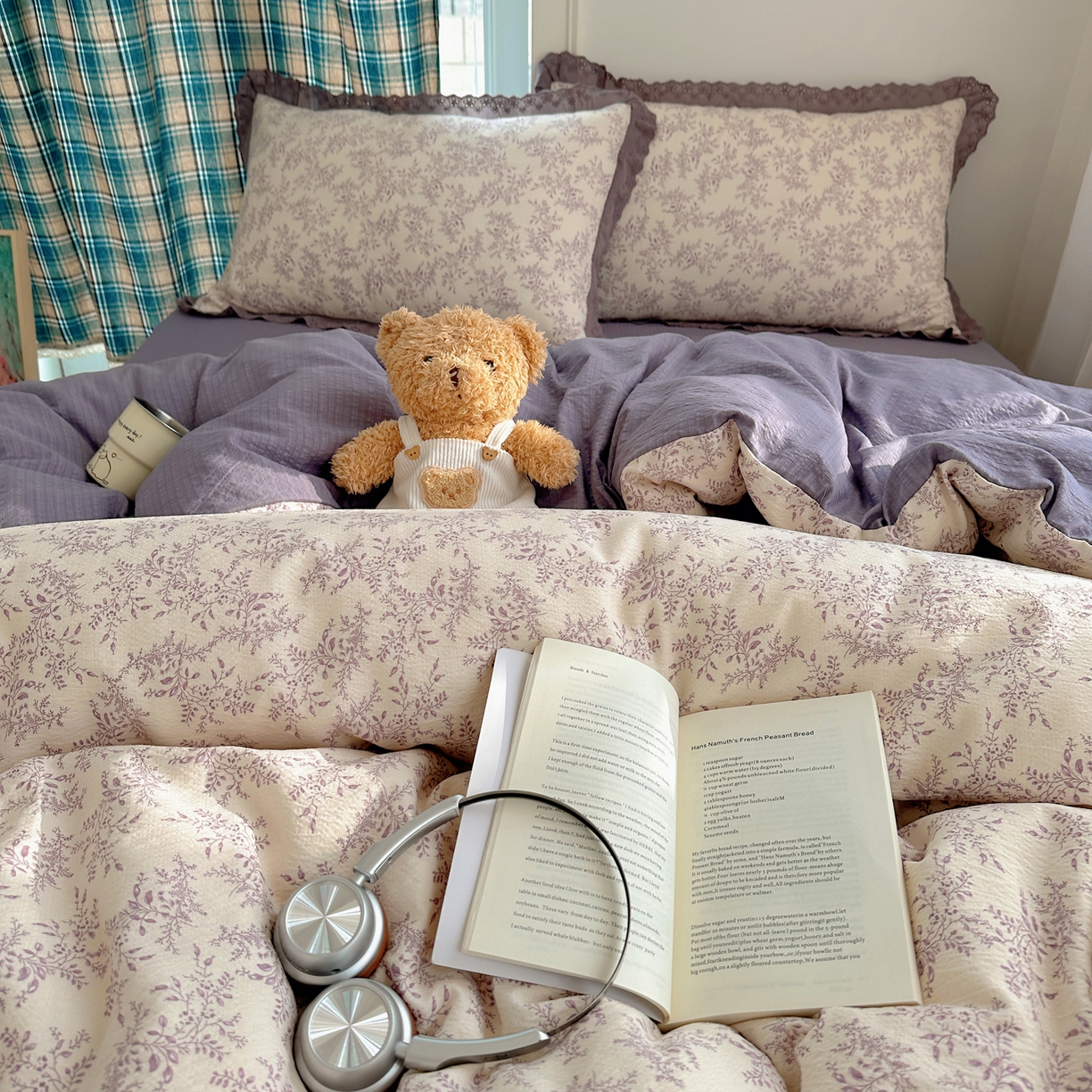 91家纺网 家纺一手货源 找家纺 仟网汇 2026新款彩色花边皱皱纱四件套 紫烟