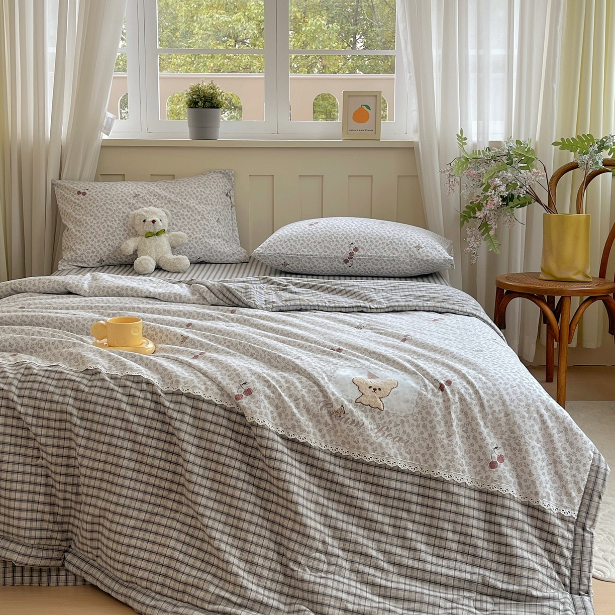 91家纺网 家纺一手货源 找家纺 （总）梵克保罗 2026春夏新款10A抗菌全棉花边双拼云朵棉单夏被夏被夏凉被空调被四件套