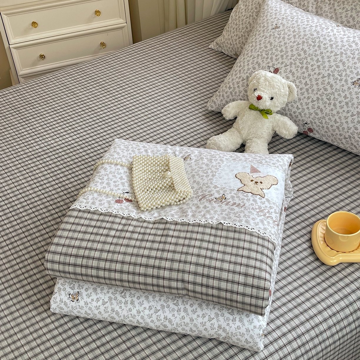 91家纺网 家纺一手货源 找家纺 （总）梵克保罗 2026春夏新款10A抗菌全棉花边双拼云朵棉单夏被夏被夏凉被空调被四件套