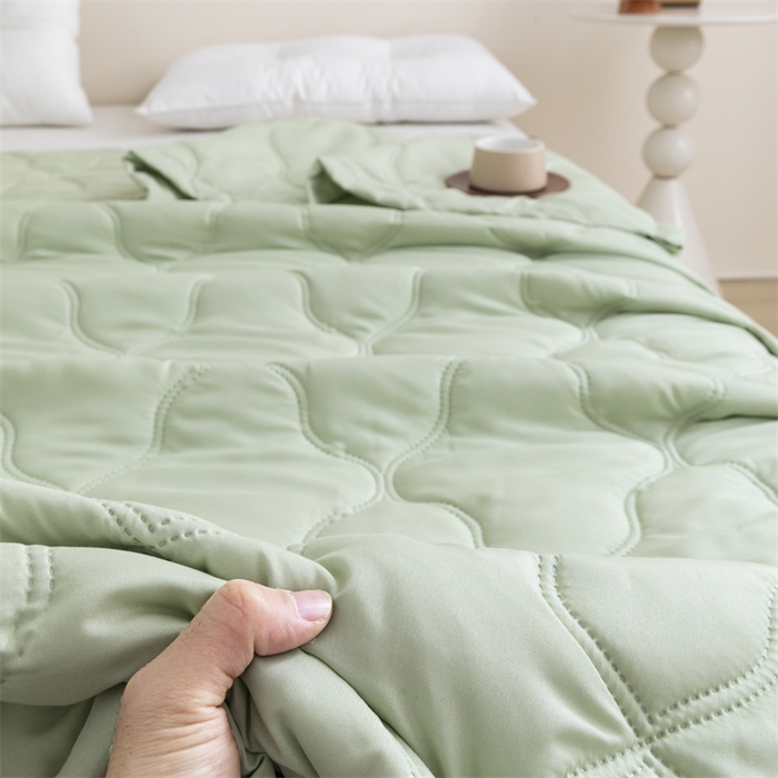91家纺网 家纺一手货源 找家纺 梵心家纺 2026新款跨境爆款素色纯色水洗棉被TEMU热销夏被夏凉被空调 萌芽绿