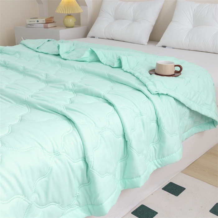 91家纺网 家纺一手货源 找家纺 梵心家纺 2026新款跨境爆款素色纯色水洗棉被TEMU热销夏被夏凉被空调 水绿色