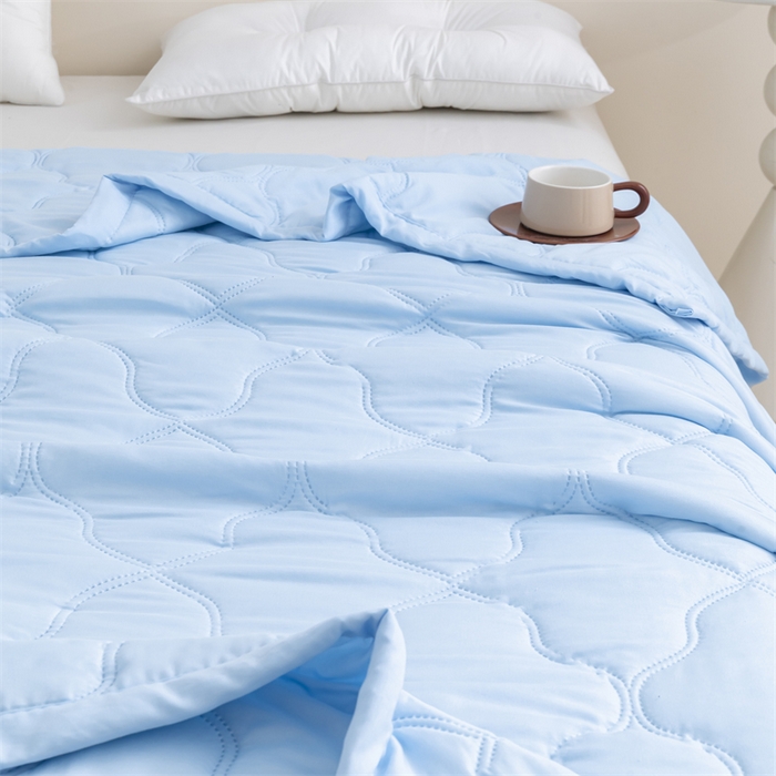 91家纺网 家纺一手货源 找家纺 梵心家纺 2026新款跨境爆款素色纯色水洗棉被TEMU热销夏被夏凉被空调 天蓝色