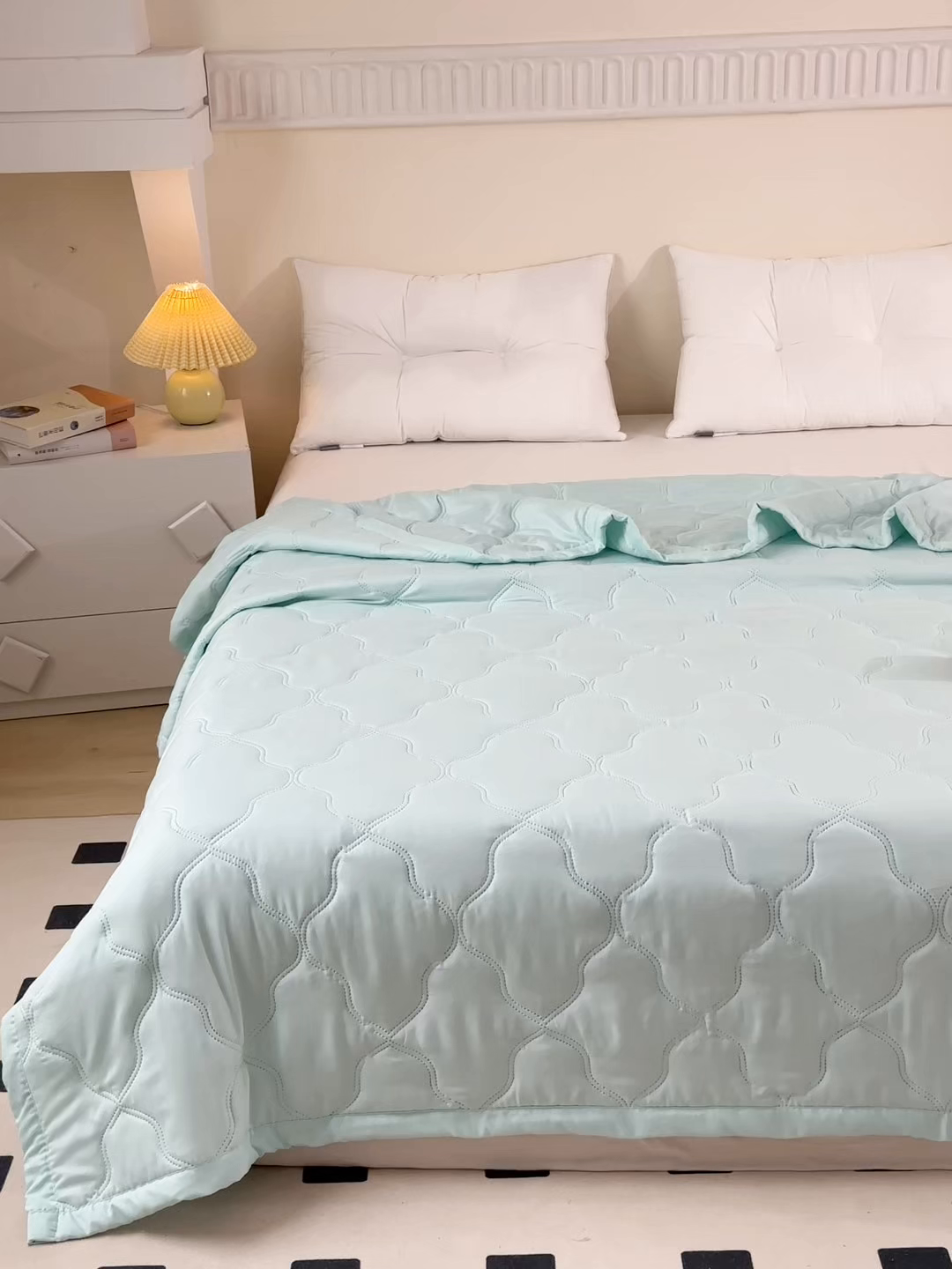 91家纺网 家纺一手货源 找家纺 梵心家纺 2026新款跨境爆款素色纯色水洗棉被TEMU热销夏被夏凉被空调 水绿色