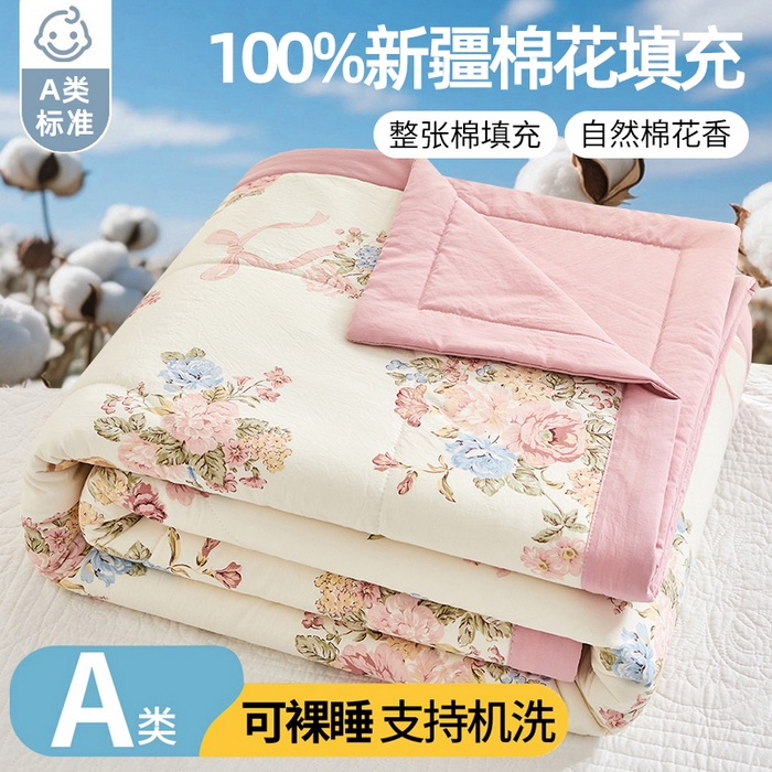 91家纺网 家纺一手货源 找家纺 （总）海洋家纺 2026新款100%新疆棉花印花夏被亲肤仿棉夏凉被纯手包边空调被薄被子 