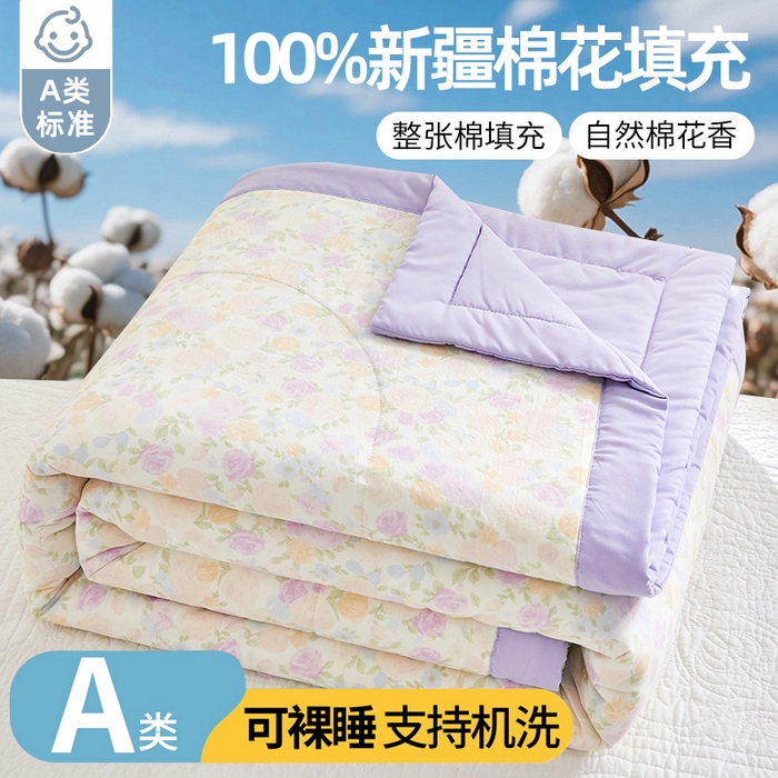 91家纺网 家纺一手货源 找家纺 （总）海洋家纺 2026新款100%新疆棉花印花夏被亲肤仿棉夏凉被纯手包边空调被薄被子 
