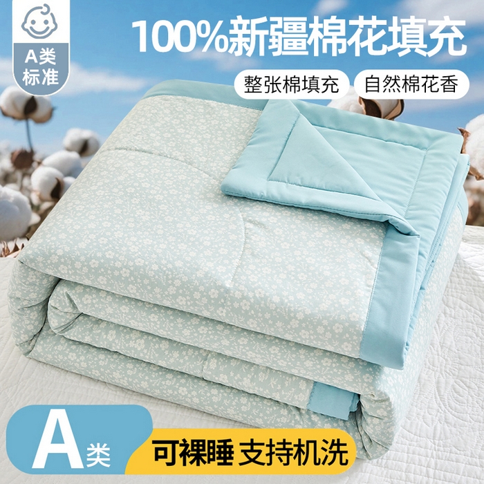 91家纺网 家纺一手货源 找家纺 （总）海洋家纺 2026新款100%新疆棉花印花夏被亲肤仿棉夏凉被纯手包边空调被薄被子 