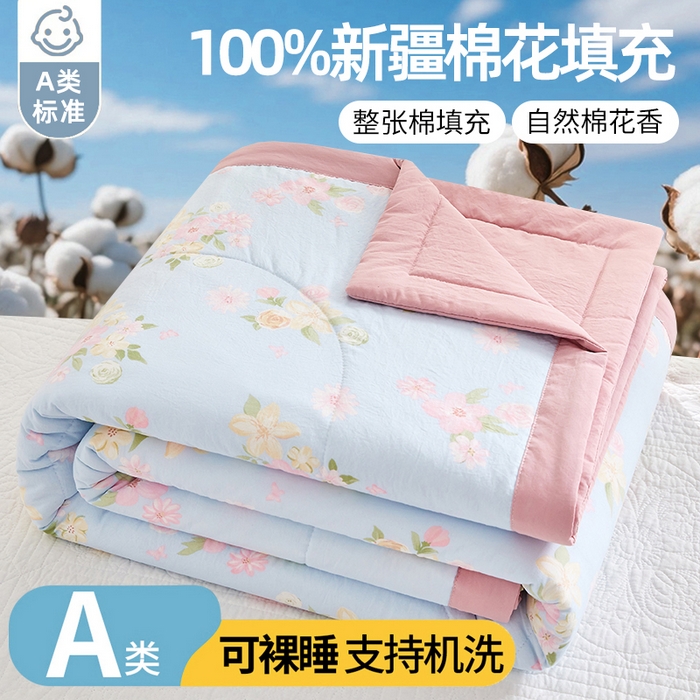 91家纺网 家纺一手货源 找家纺 （总）海洋家纺 2026新款100%新疆棉花印花夏被亲肤仿棉夏凉被纯手包边空调被薄被子 