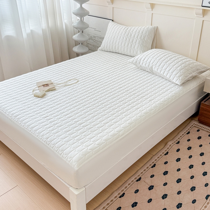 91家纺网 家纺一手货源 找家纺 岚吉家纺 2026新款纯色M格单床笠床笠单件 M格-雪月白