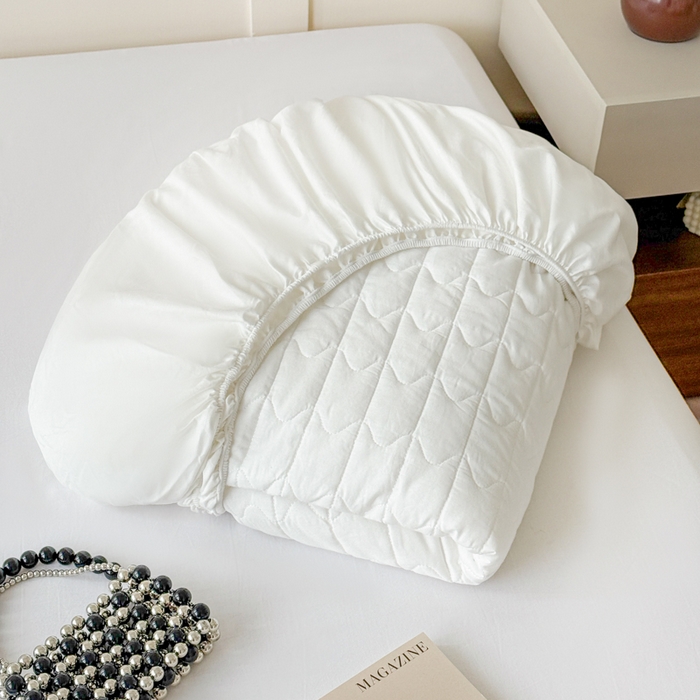 91家纺网 家纺一手货源 找家纺 岚吉家纺 2026新款纯色M格单床笠床笠单件 M格-雪月白